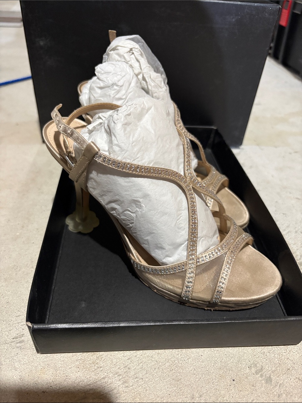 Nina Champagne Rhinestone Strappy Heeled Sandals